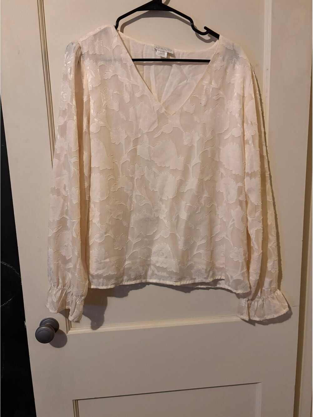 Apricot Cream Floral Jacquard Long Sleeve Blouse Size 10